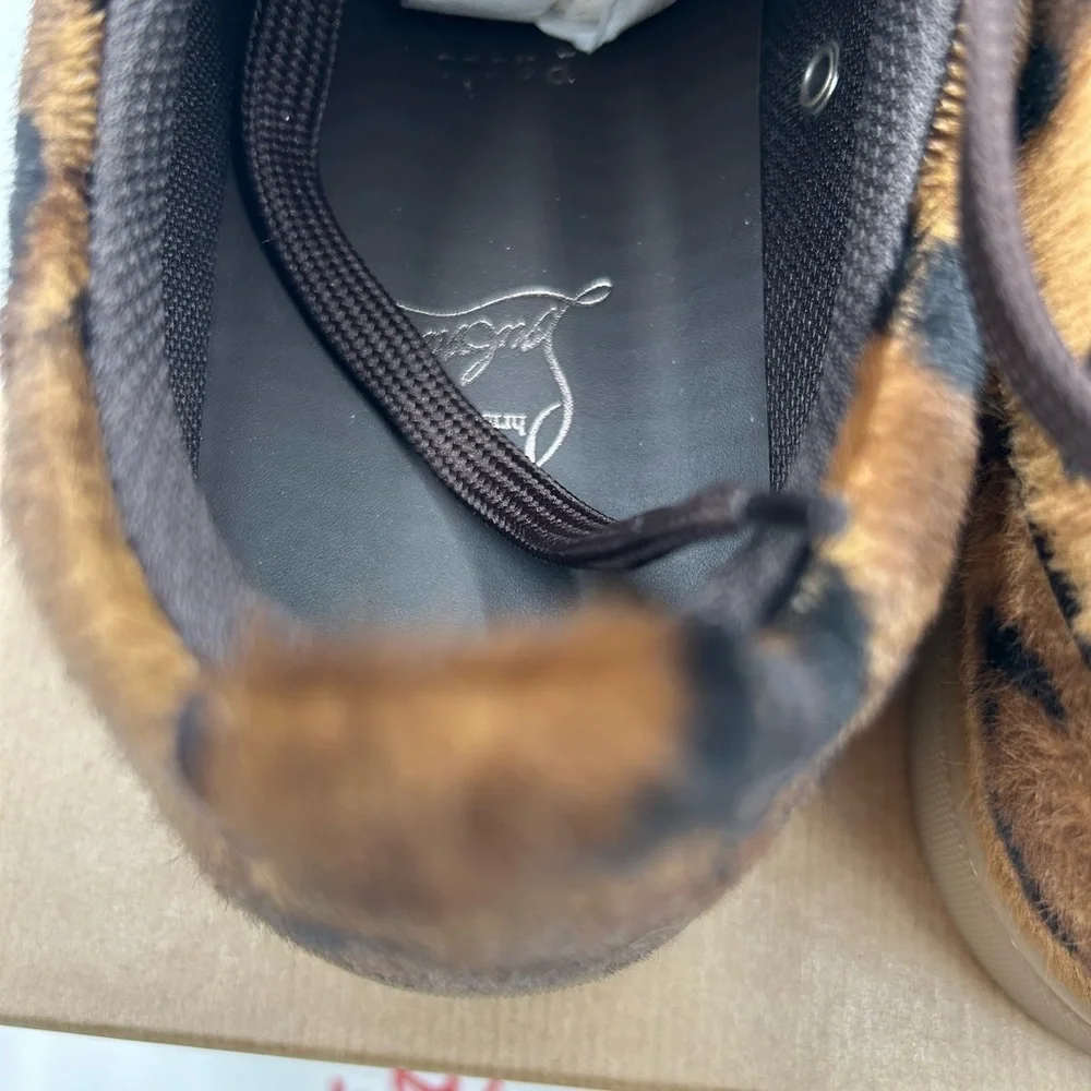 Men's Christian Louboutin, Louis Jr leopard print leather sneakers size 44
